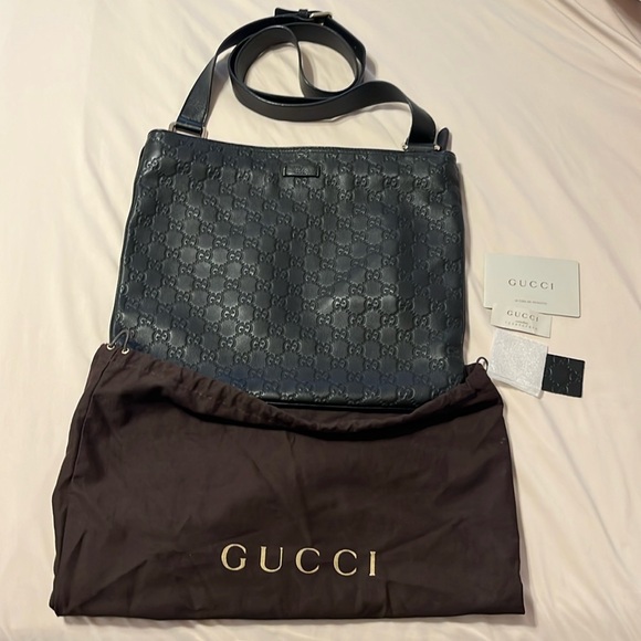 Gucci Black Monogram Leather Messenger Bag - Picture 1 of 16